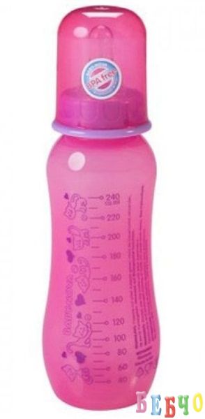Цветно пластмасово шише със силиконов биберон 250мл. - розово