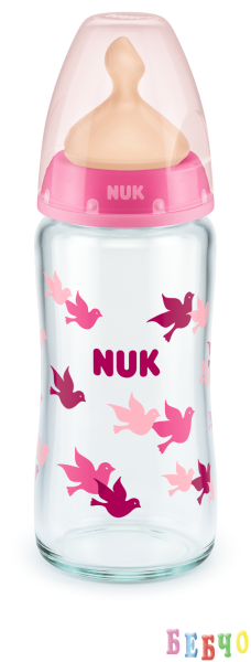 NUK First Choice стъклено шише Temperature Control 240мл. с каучуков биберон за хранене 0-6мес. М