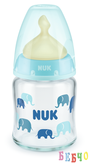 NUK First Choice стъклено шише Temperature Control 120мл. с каучуков биберон за хранене 0-6мес. М