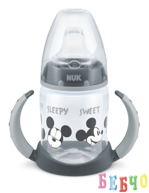 NUK First Choice РР шише Temperature Control 150мл със силиконов накрайник за сок Mickey grey + box