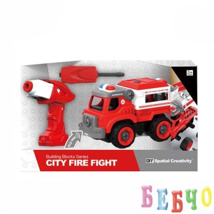Пожарникарска кола за сглобяване с винтоверт CITY FIRE FIGHT