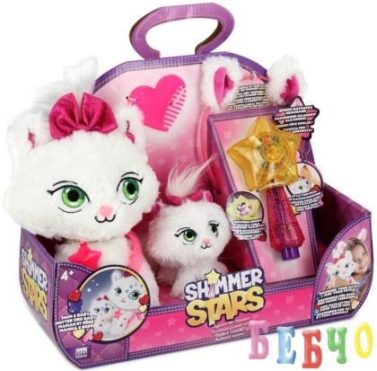 Плюшена играчка SHIMMER STARS - Мама и бебе коте (с включени аксесоари)