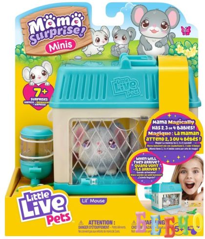 Игрален комплект Moose Little Live Pets - Къщичка с мишле с бебета и изненади