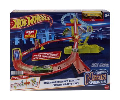 Hot Weels Neon Speeders Комплект Скоростен небостъргач с неонов състезател