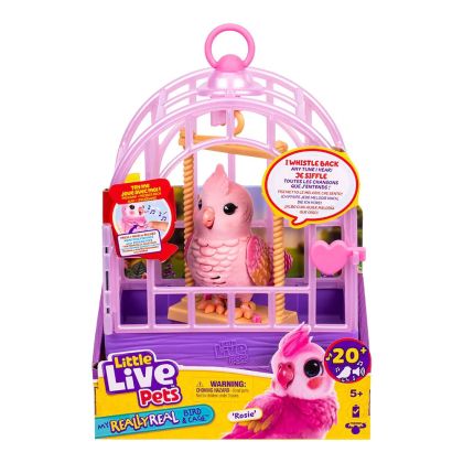 Moose Little Live Pets Really Real Bird Интерактивно пиле в клетка Роузи