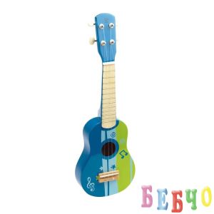 Hape  Дървен музикален инструмент - Синьо укулеле
