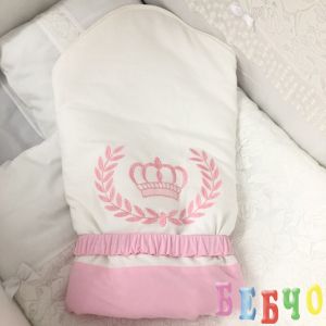 Луксозна бебешка пелена - портбебе с панделка и бродерии КОРОНА