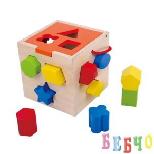 Дървен бебешки куб - сортер