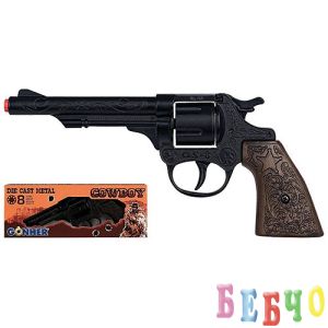 Детски метален черен револвер COWBOY GONHER