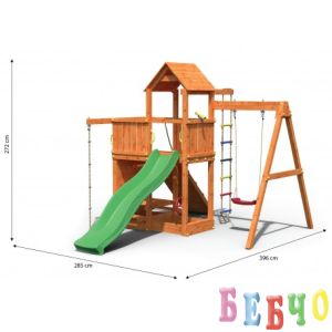 Fungoo ACTIVER дървена детска площадка с пързалка и люлки