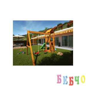 Fungoo FLAPPI дървена детска площадка с пързалка и 2 люлки